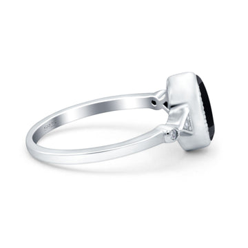 Art Deco Wedding Engagement Ring Oval Simulated Black CZ 925 Sterling Silver (9mm)